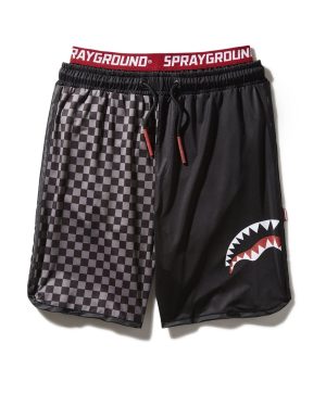 GREY CHECKERED SPLIT CORTO SWIM TRUNKS