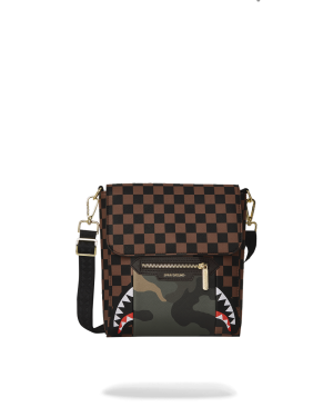 EXTERIOR GOLD ZIP POCKET SHARKS IN PARIS MESSENGER SLING BAG