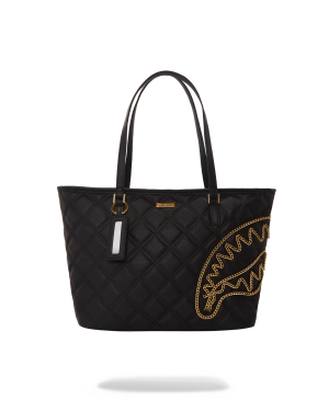 NOIR QUILT GOLD CHAIN SHARK TOTE